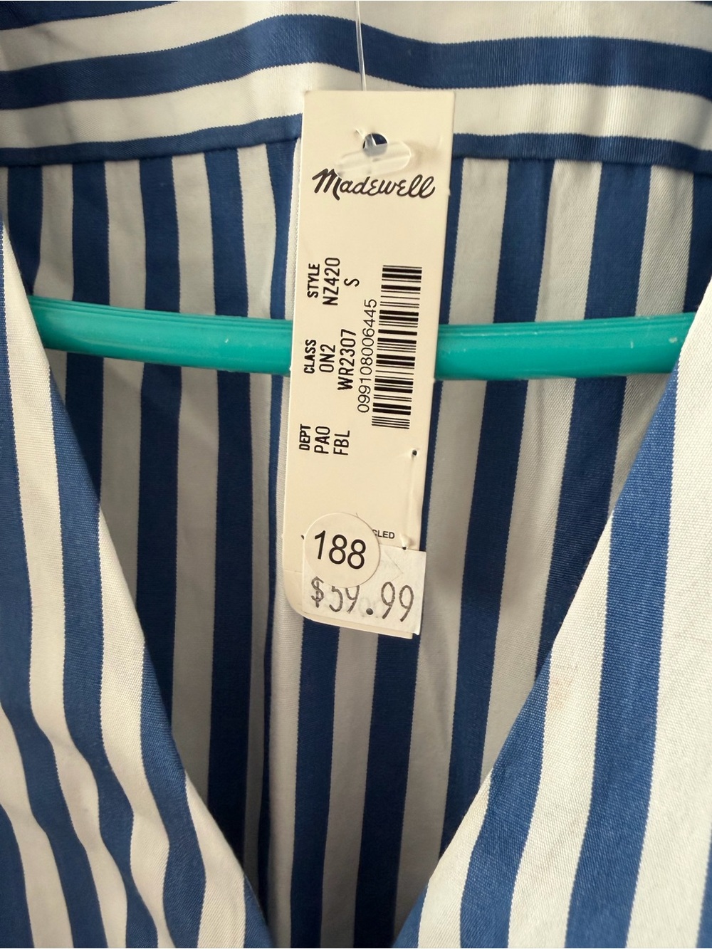 New Madewell Blue & White Striped V-Neck Button Blouse - Picture 3 of 5